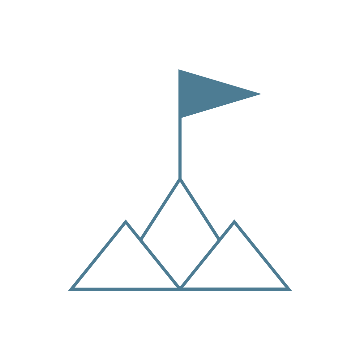 Flag at the peak of three mountains icon