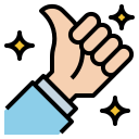 Thumbs up icon with sparkles representing recommendation
