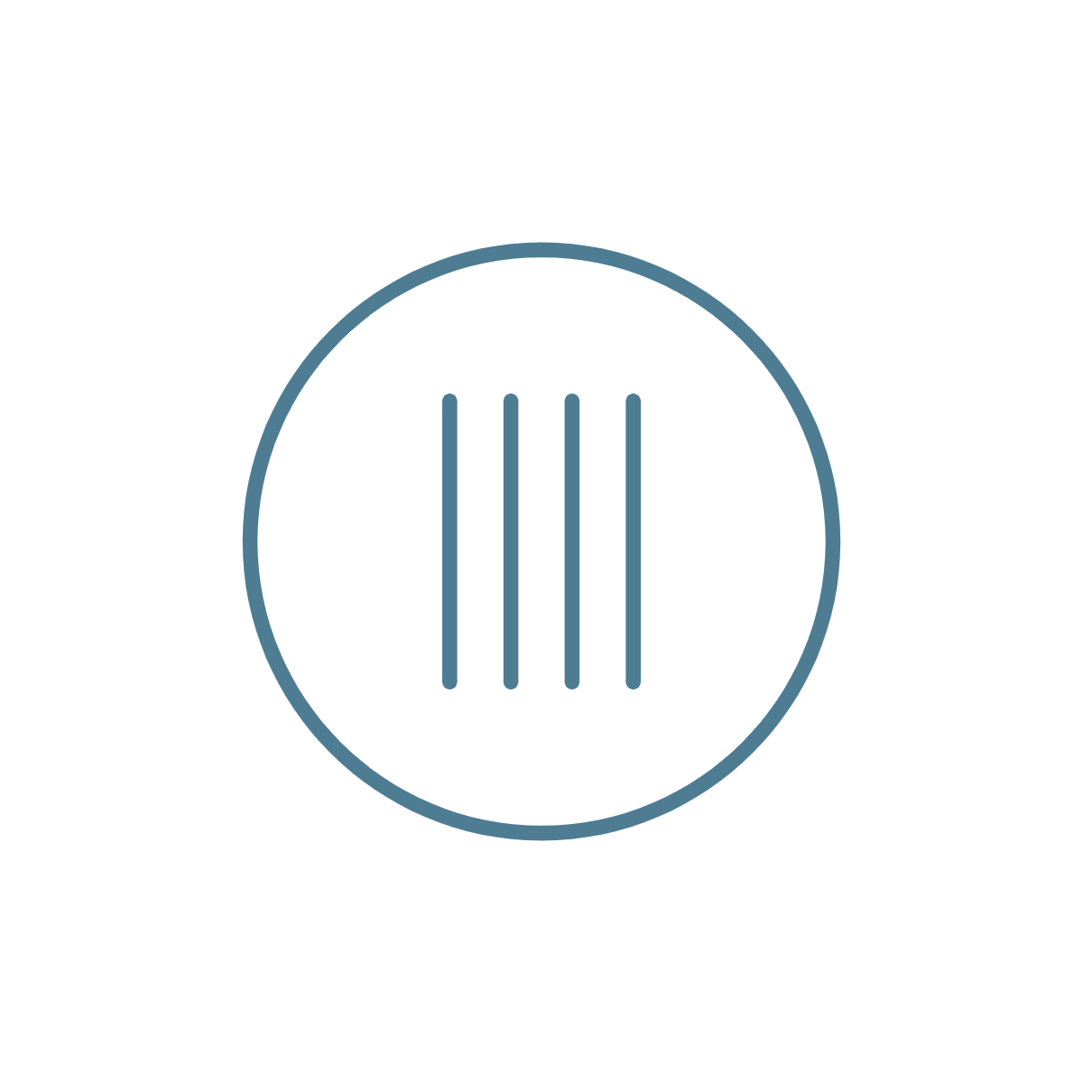 Four vertical bars inside a circle logo on black background