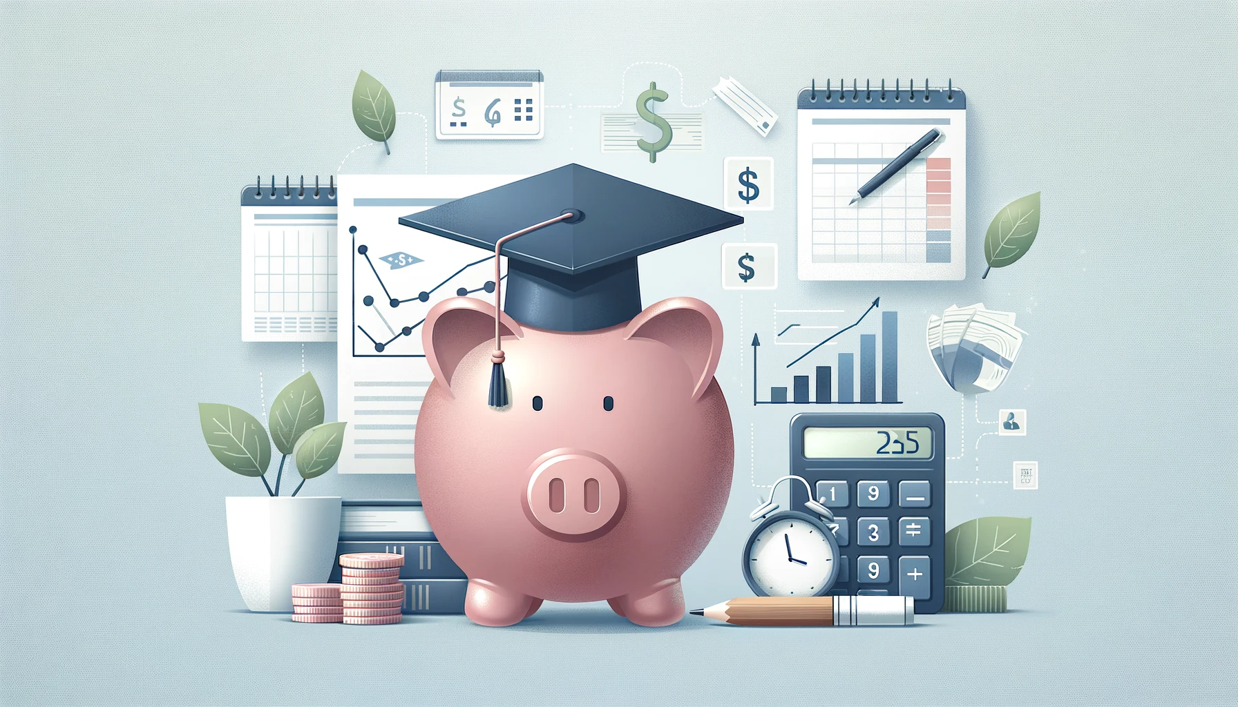 Piggy bank with graduation cap for education savings