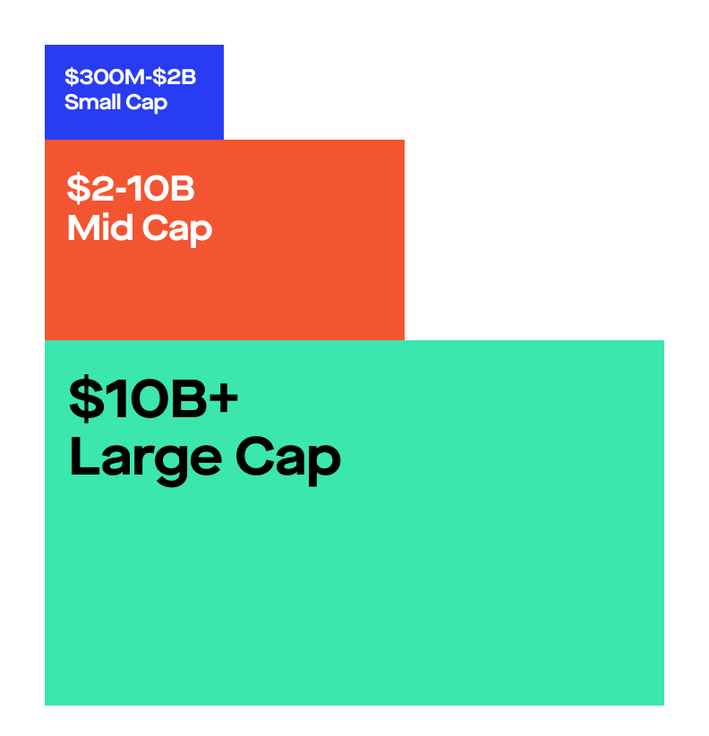Small, Mid, and Large Cap market valuation ranges.