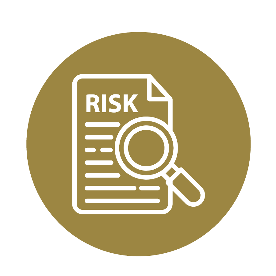 Magnifying glass inspecting a document labeled RISK.