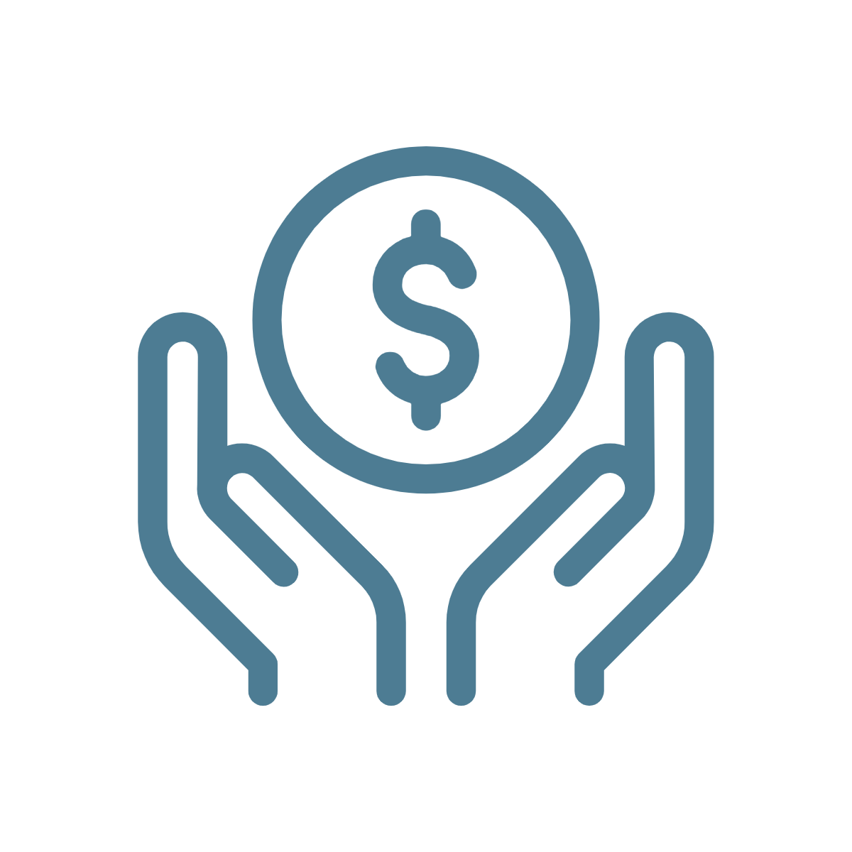 Icon of two hands cupping a large dollar coin.