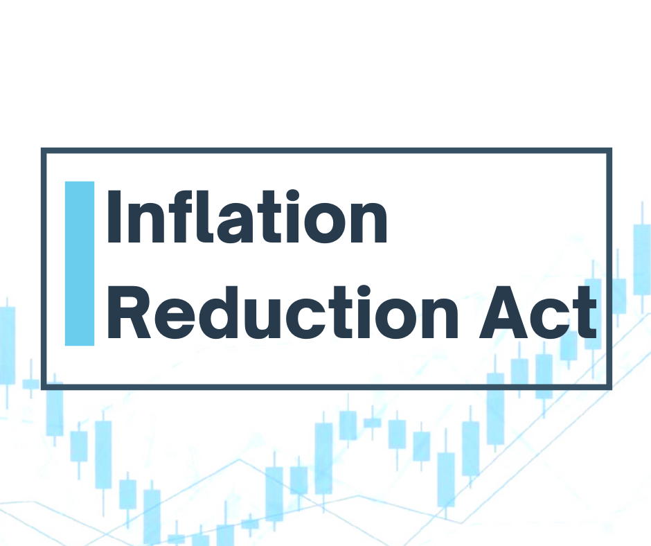 Inflation Reduction Act text over a stock market chart.