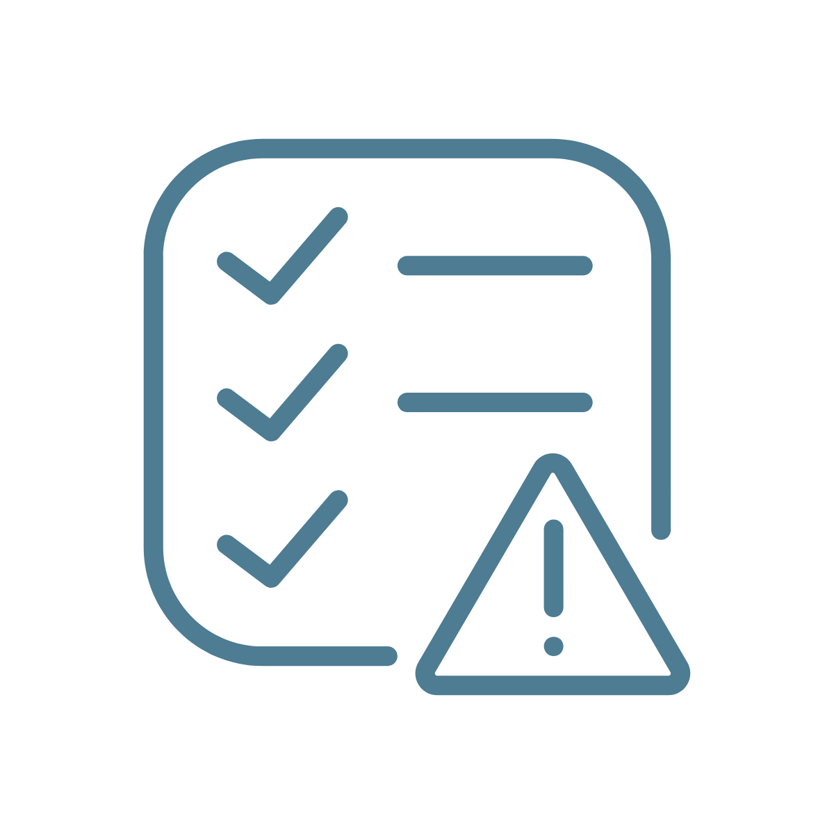 Blue checklist icon with a warning triangle alert
