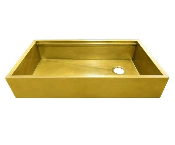 Brass kitchen sink, Rachiele, with a drain hole and rectangular design.