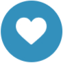 White heart icon inside a blue circle.