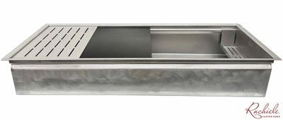 Stainless steel kitchen sink. Rectangular design with sliding drain board.