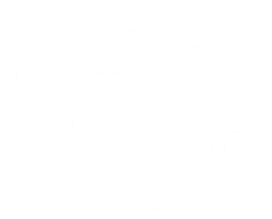 White handshake icon representing partnership and agreement.