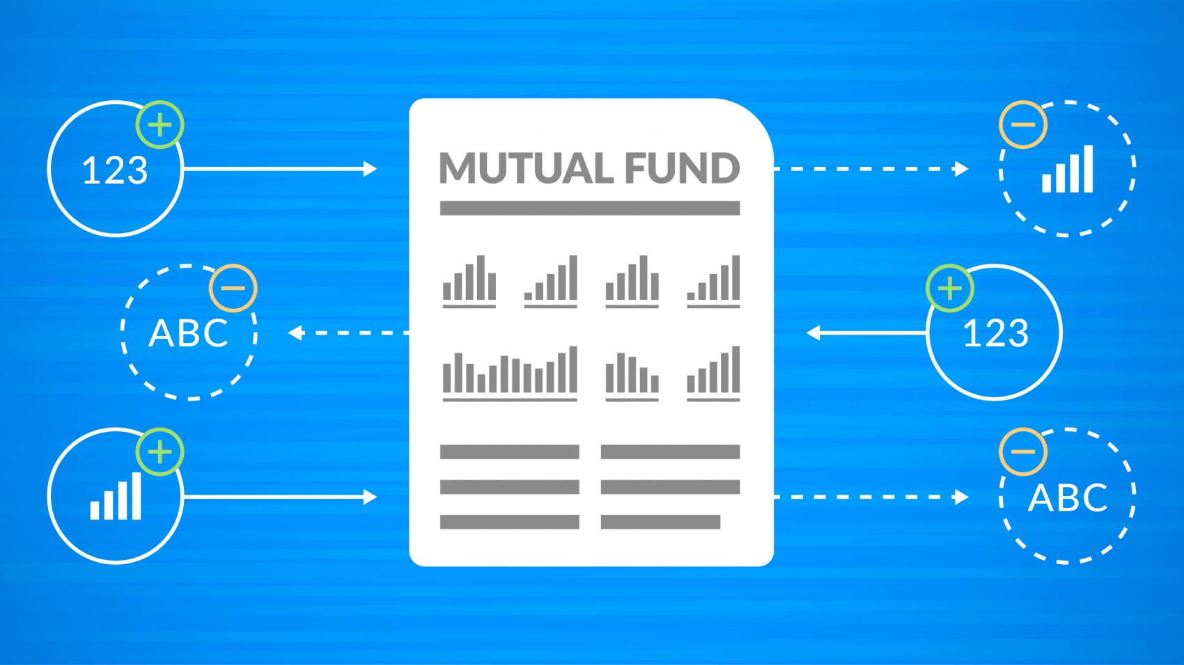 Mutual fund document icon with bar charts and graphs