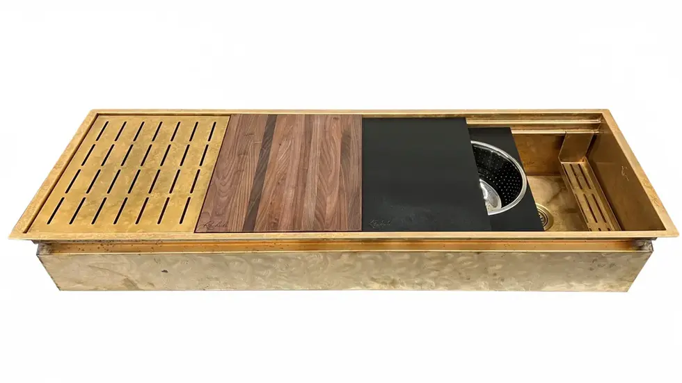 Wooden tea tray with built-in Surgical Grade 16 Gauge Stainless Steel Utility Laundry Sinks.