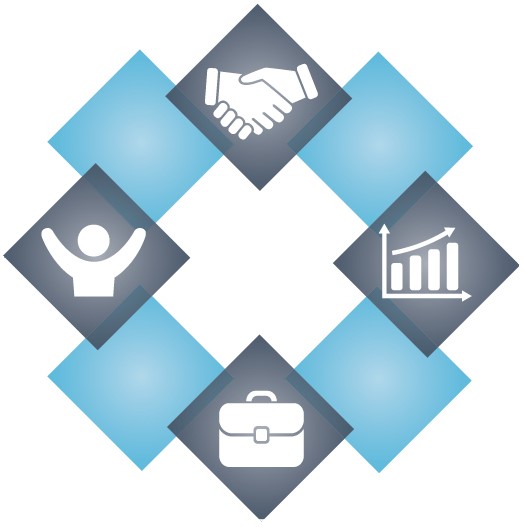 Icons for partnership, growth, business, and success.