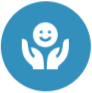 Smiling face icon held by two hands