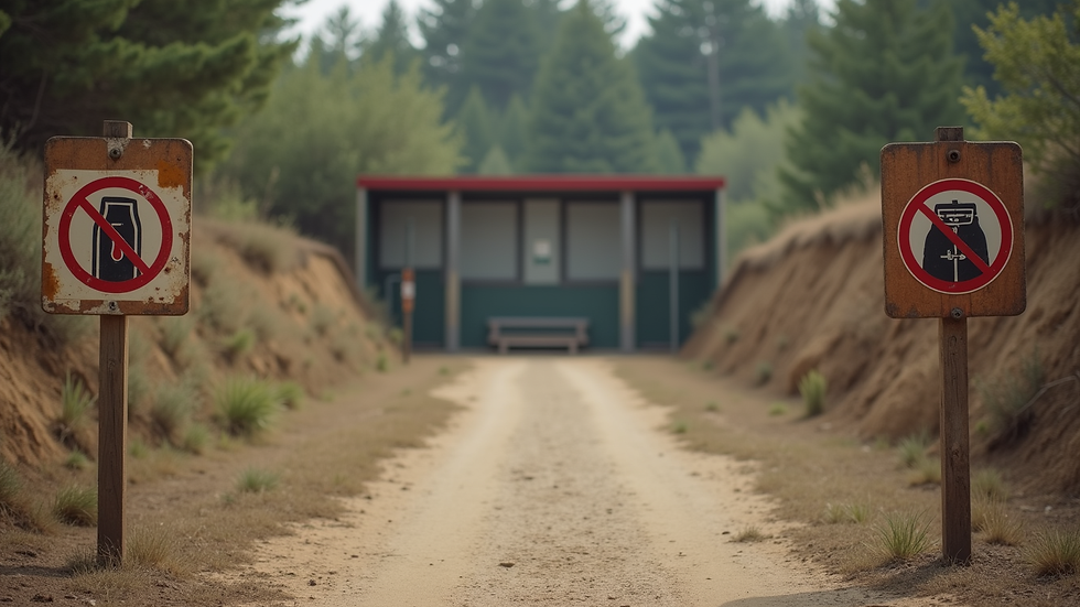 Eye-level view of a shooting range with safety signs