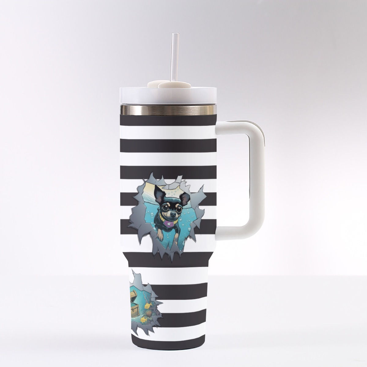 What's In My Water? 40 oz Tumbler With Handle - Black & White Striped