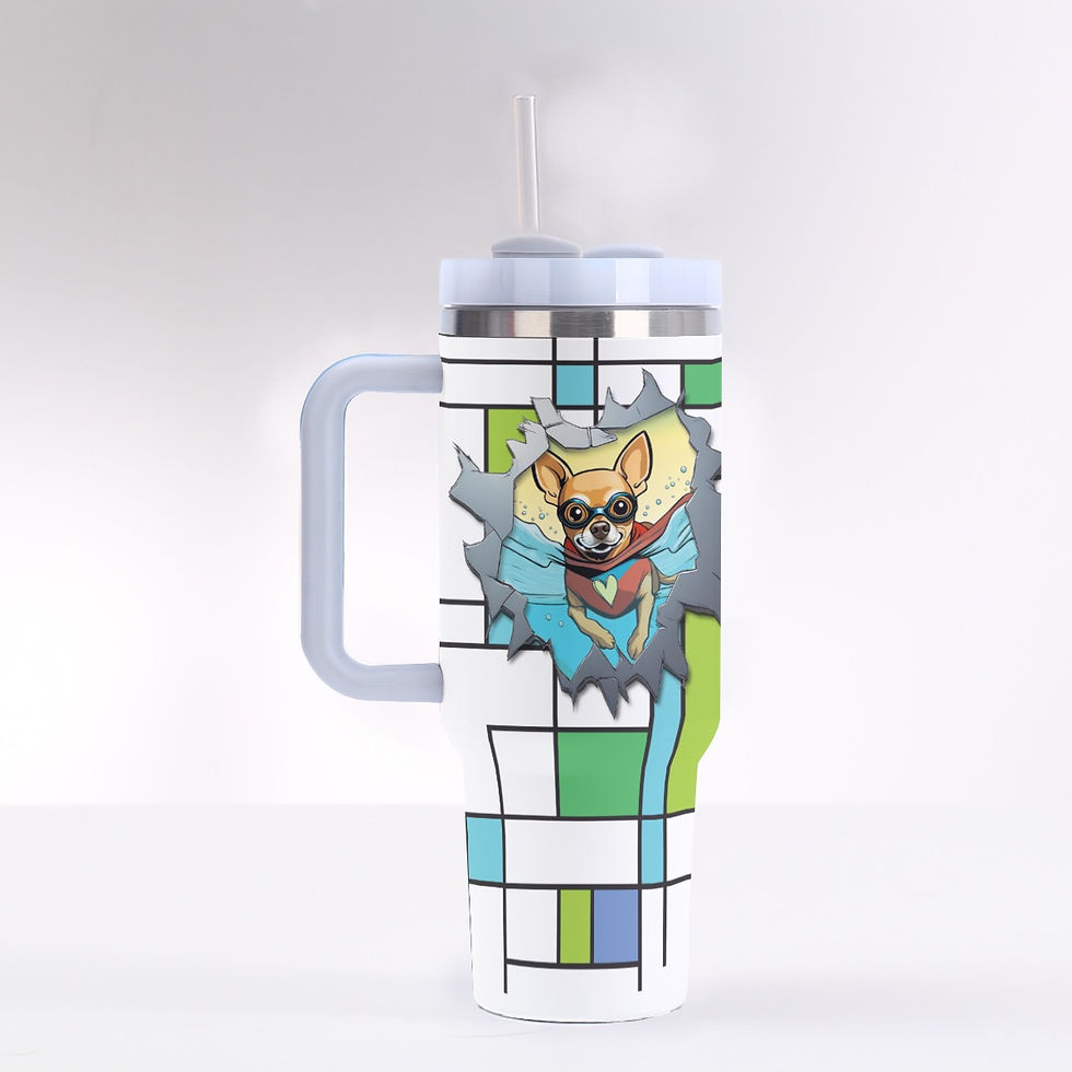 Thumbnail: What's In My Water? Green Mondrian-esque 40 oz Tumbler With Handle