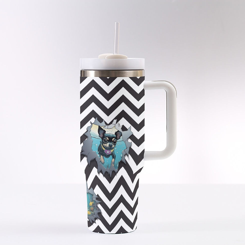 Thumbnail: What's In My Water? 40 oz Tumbler With Handle - Black & White Zig-Zag