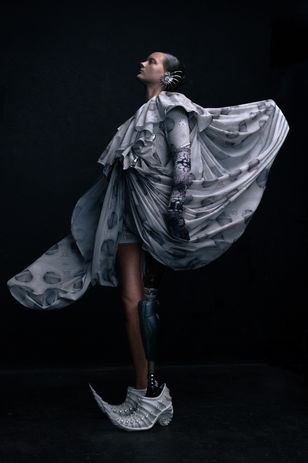High-fashion editorial photography showcasing Hengdi Wang’s sculptural silhouette and futuristic design concepts. Featuring bionic modeling and avant-garde styling, shot in London by commercial fashion photographer Betka Bulikova.