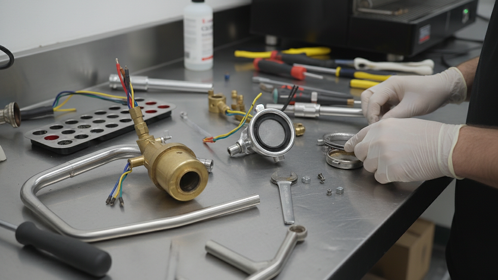 Close-up view of coffee machine components during maintenance