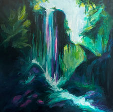 acrylic painting, jungle waterfall