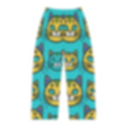 Pajama Pants front view with cat design in teal