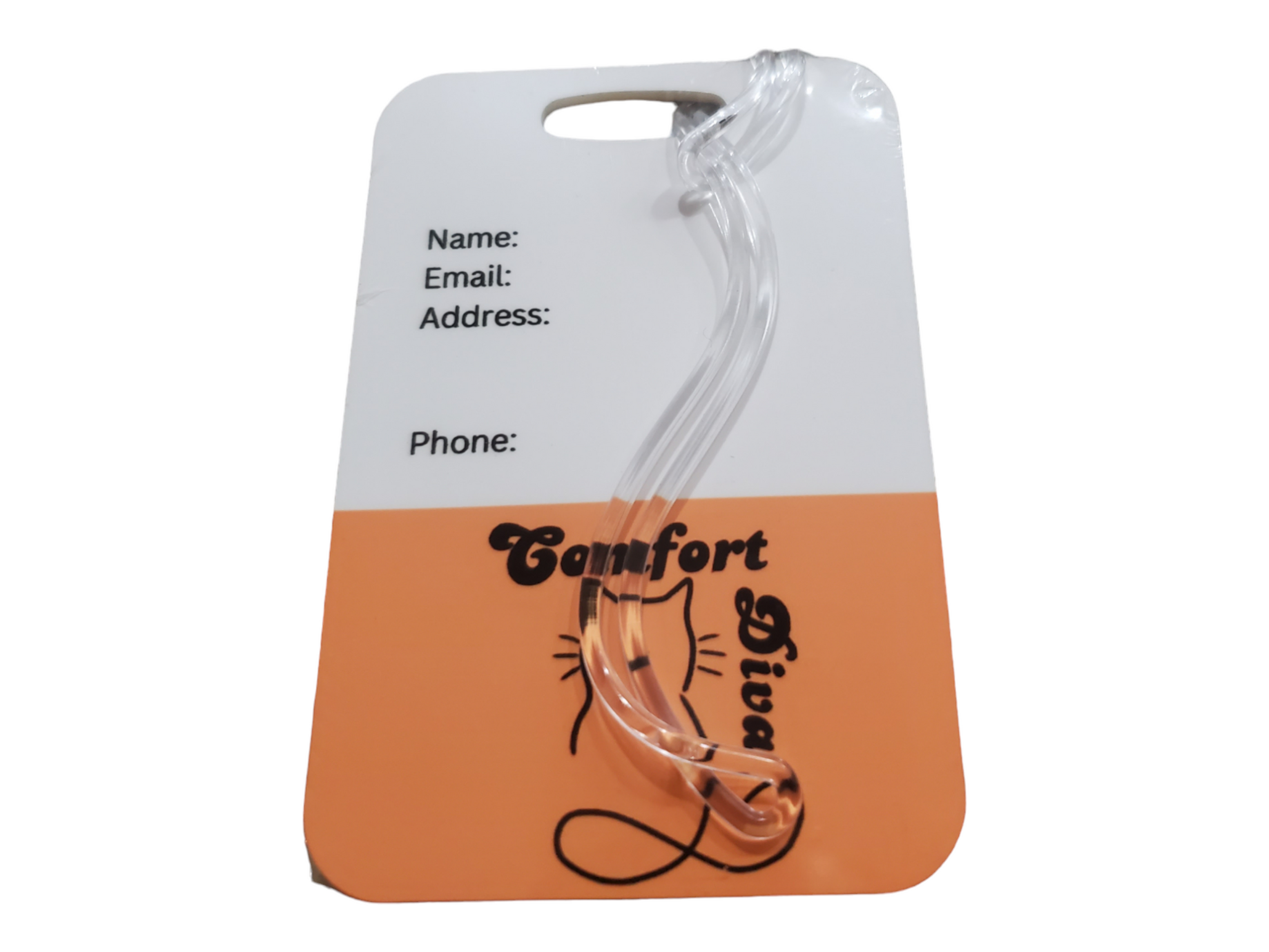 Reverse side of Hippie Cat Luggage Tag against a white background