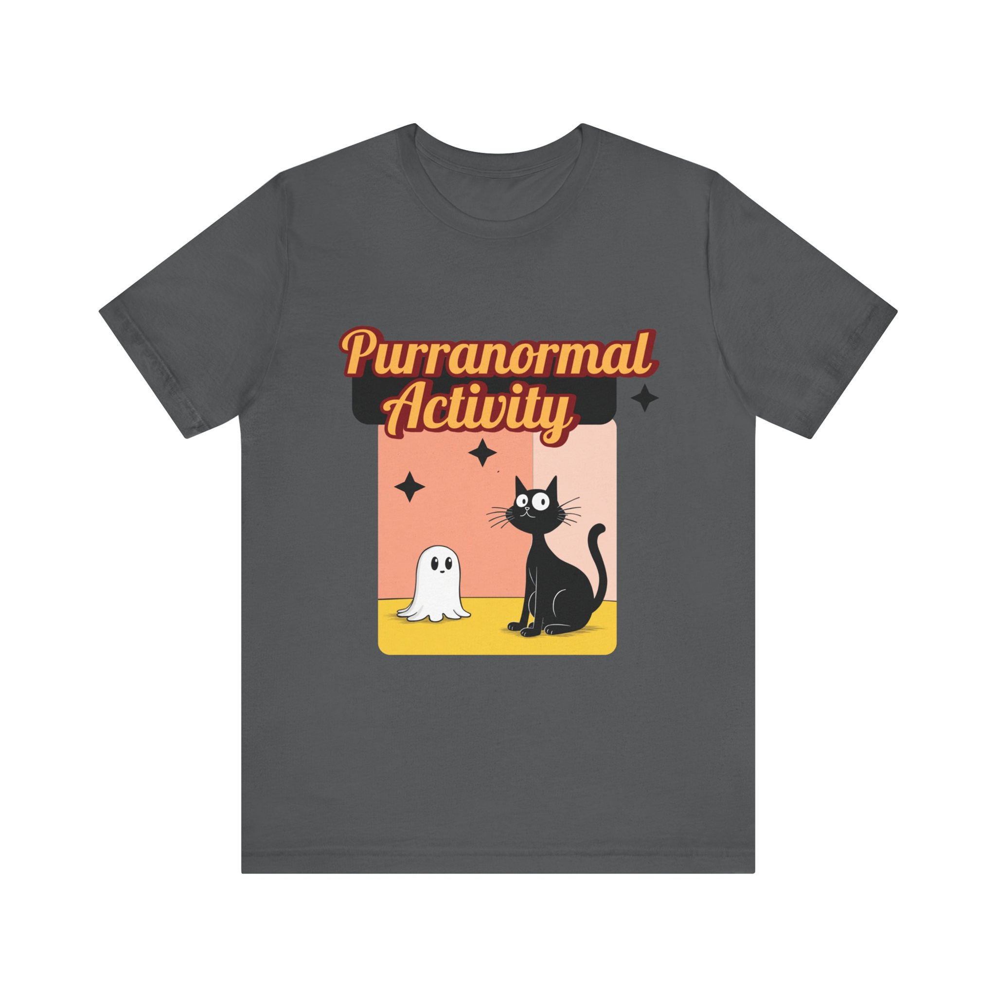 Purranormal Activity Halloween T-Shirt with Cat and Ghost in Asphalt