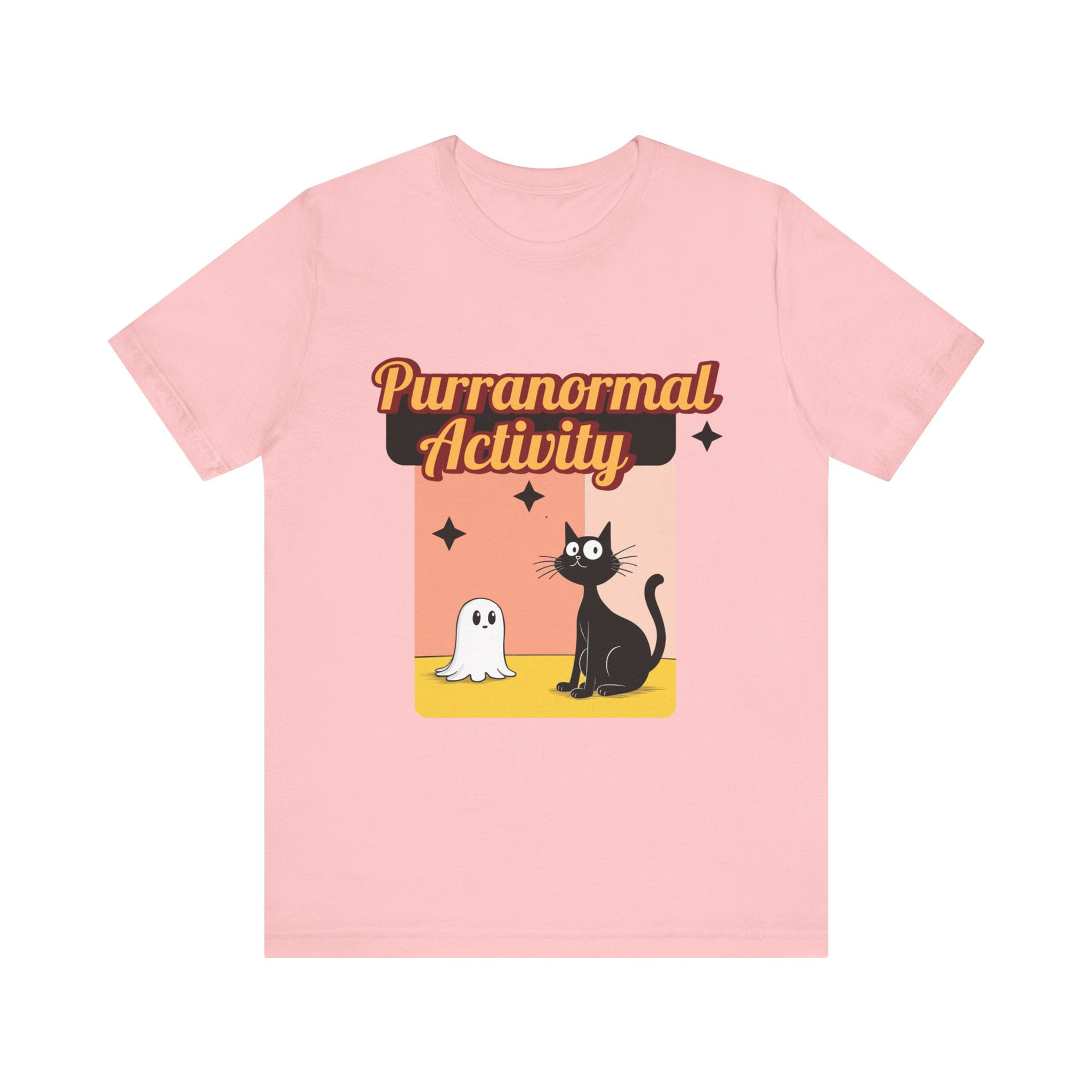 Purranormal Activity Halloween T-Shirt with Cat and Ghost in Pink