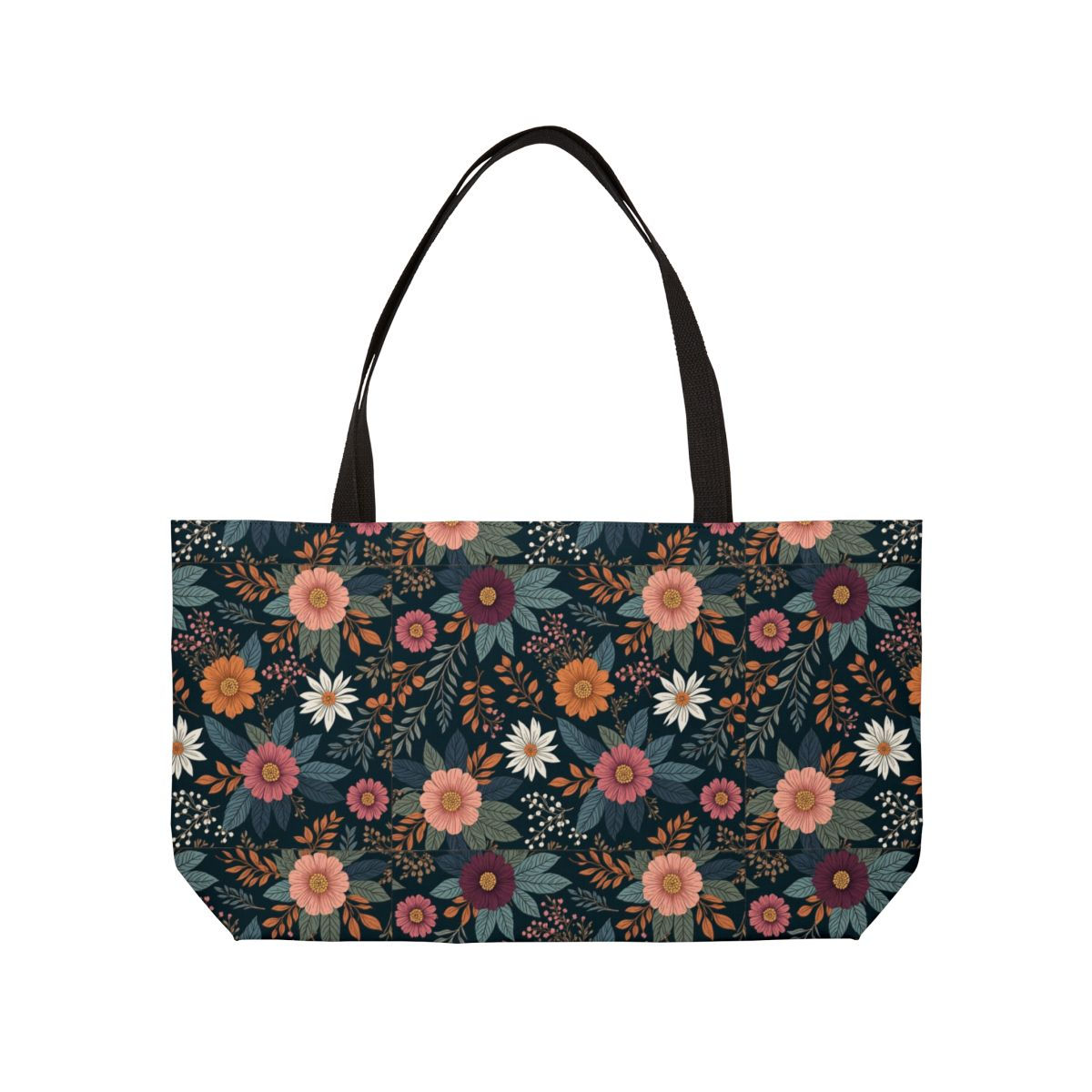 Fall Floral Weekender Tote Bag in Navy Floral Print