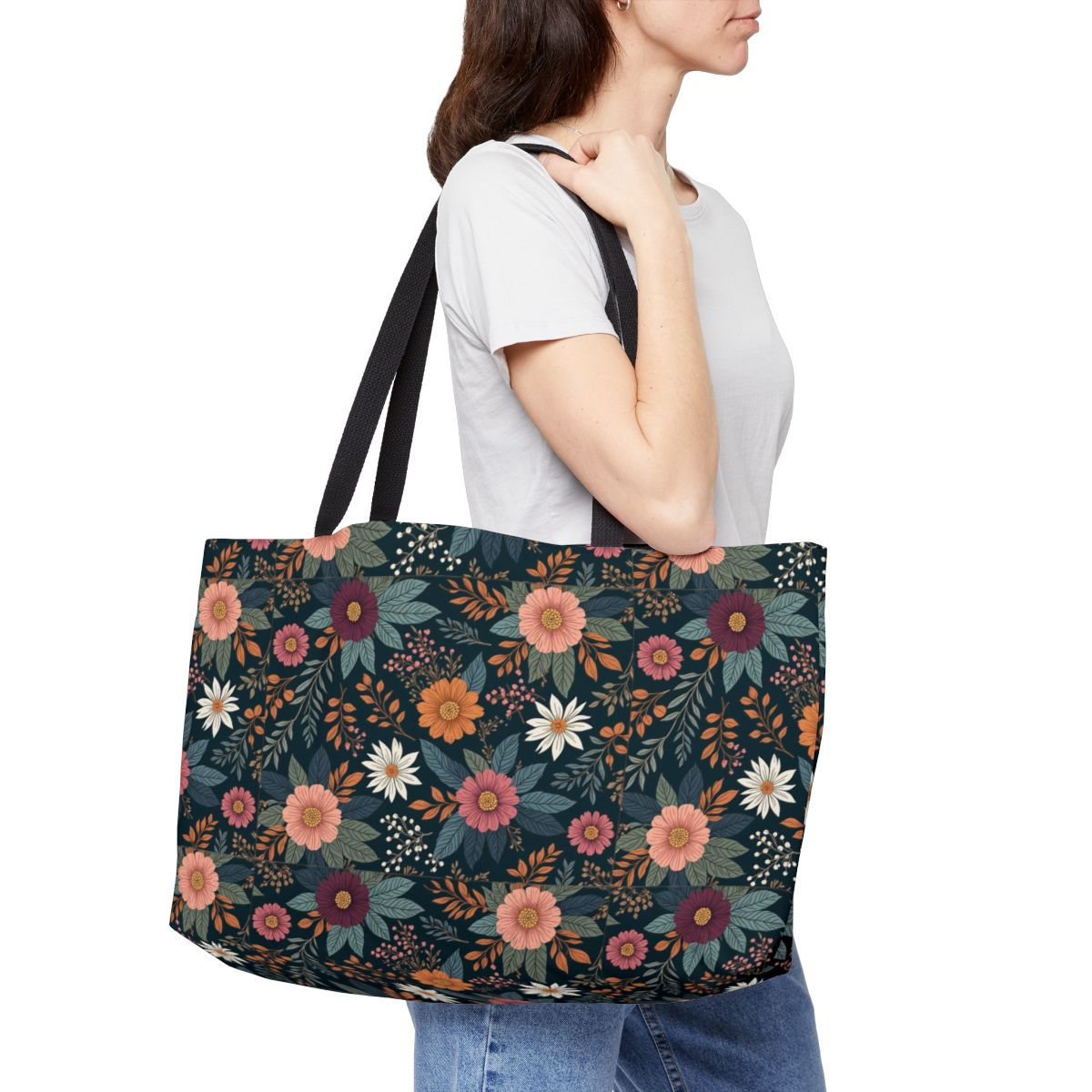 Fall Floral Weekender Tote Bag on Female
