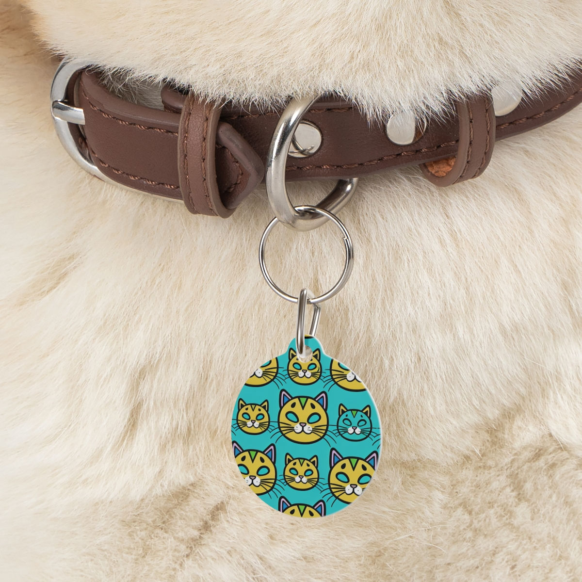 Cat ID Tag Charm Blue and Green Anime Design