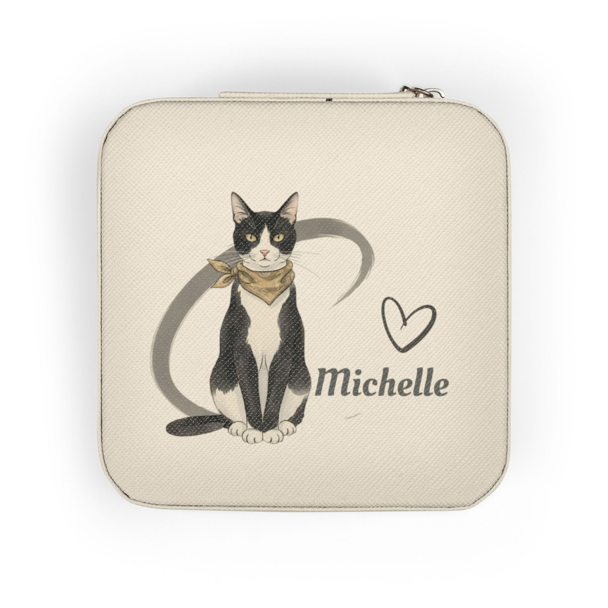 Ivory Tuxedo Cat Personalized Jewelry Box Top