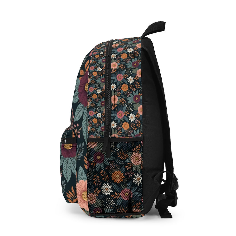 Thumbnail: Canvas Backpack with Fall Floral Print Right Side