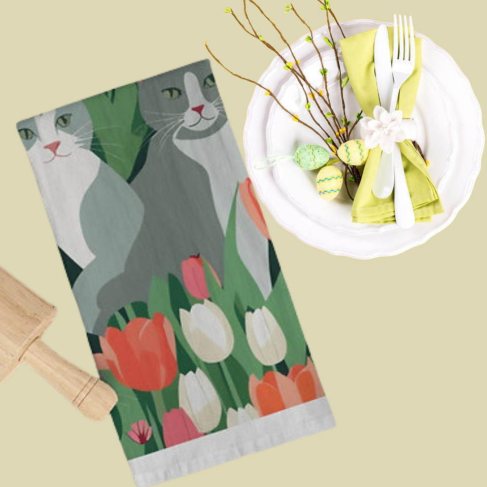 Gray and White Cat Kitchen Towel
