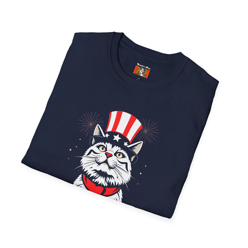 Thumbnail: Navy Red White and Mew July 4th T-Shirt Folded