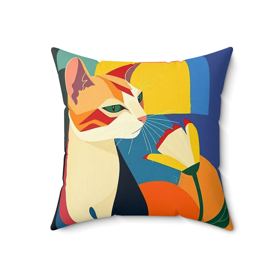 Thumbnail: Cat Pillow with Orange Flower Art