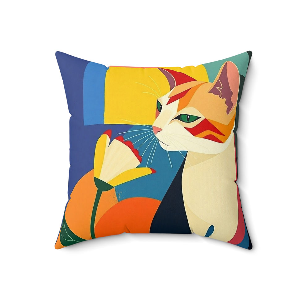 Thumbnail: Cat Pillow with Orange Flower Art