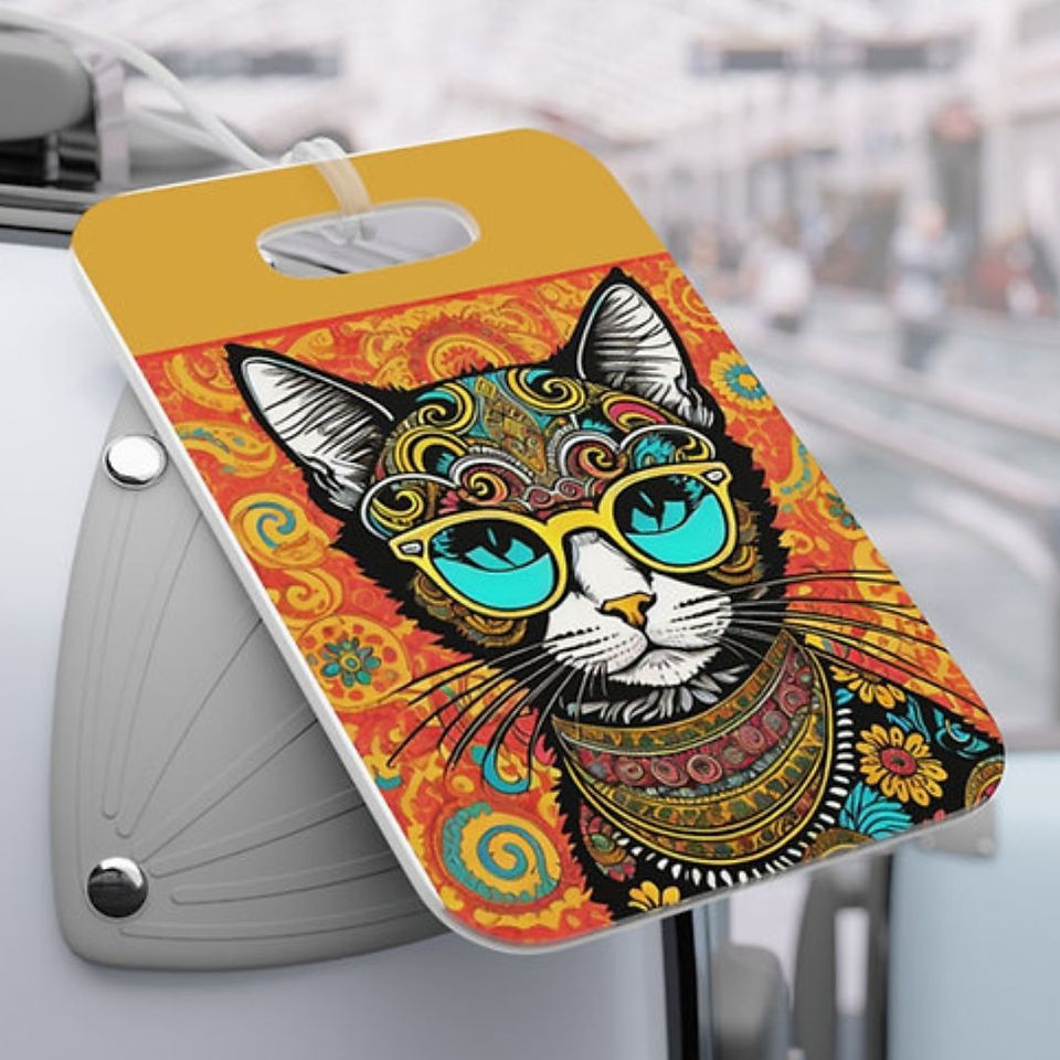 Orange Hippie Cat Luggage Tag