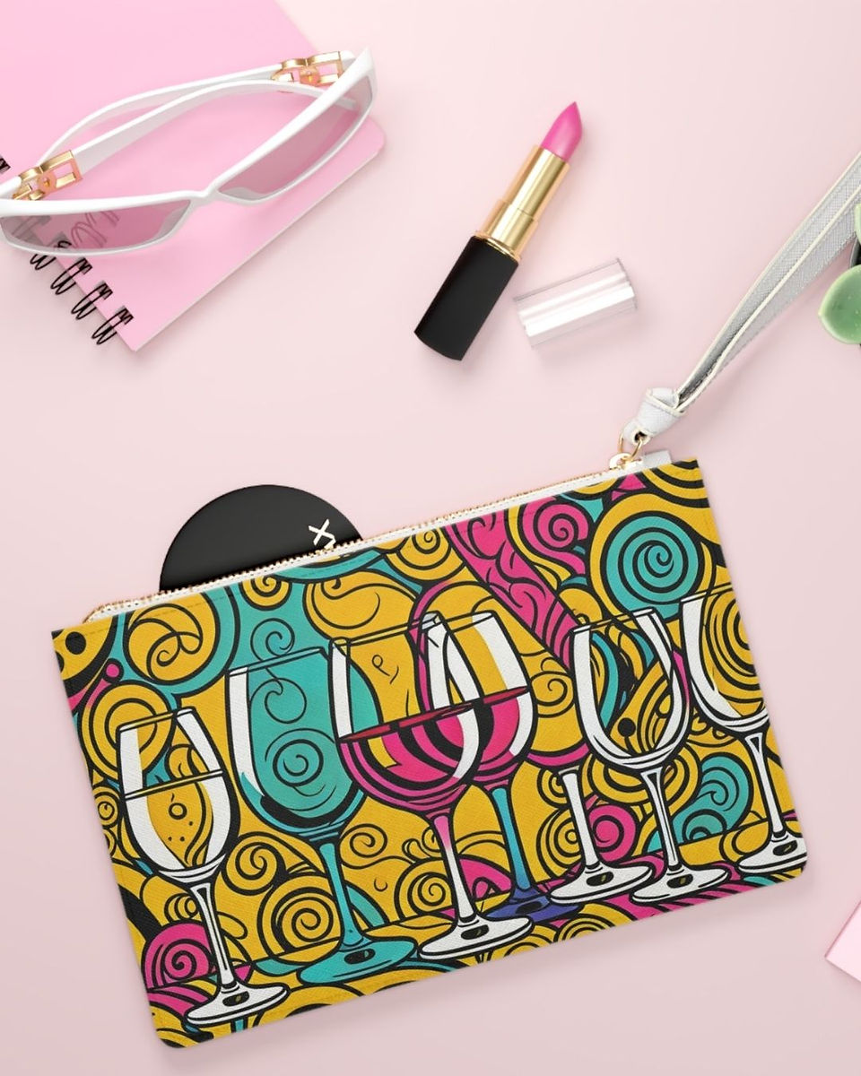 Vegan wine pop art clutch in use, unique Mother’s Day gift