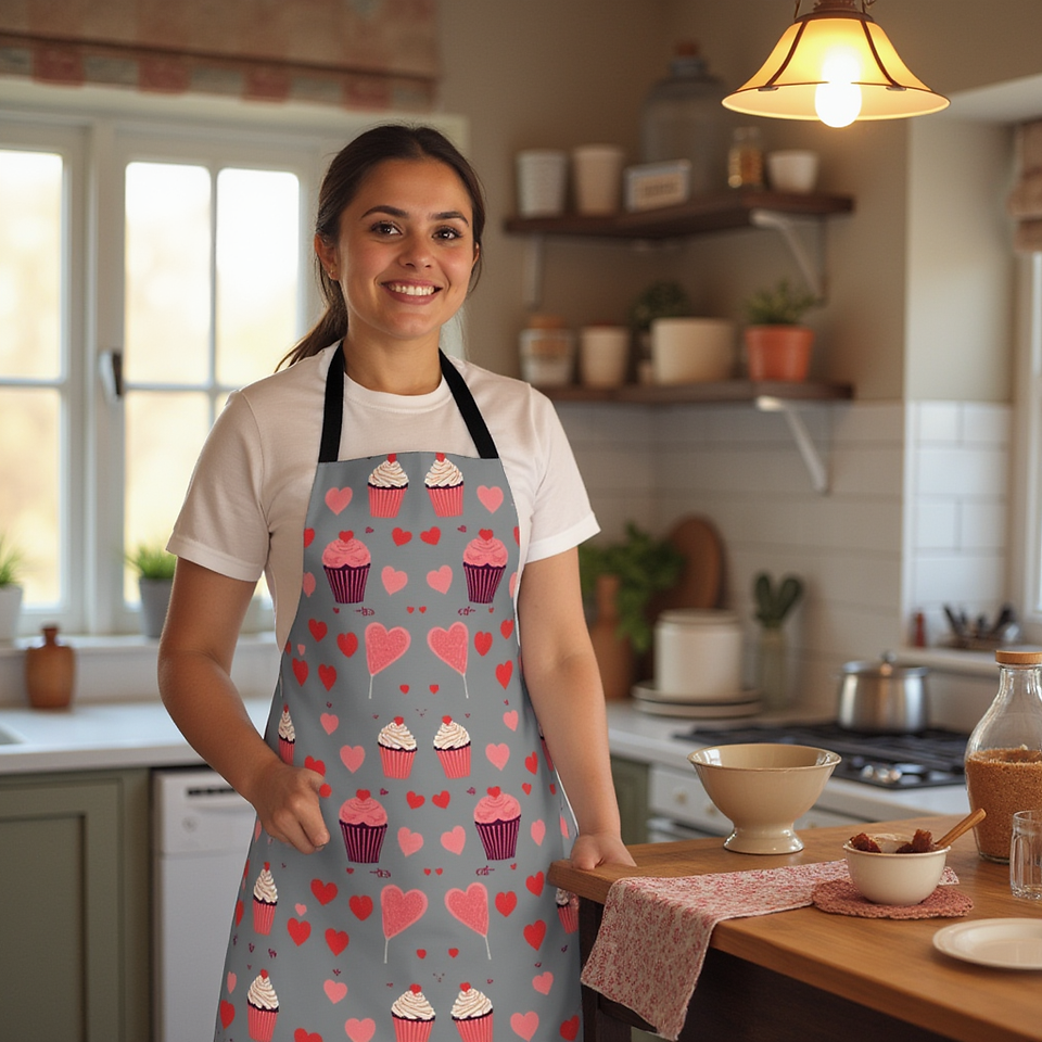 Cupcake-themed apron worn, thoughtful Mother’s Day gift