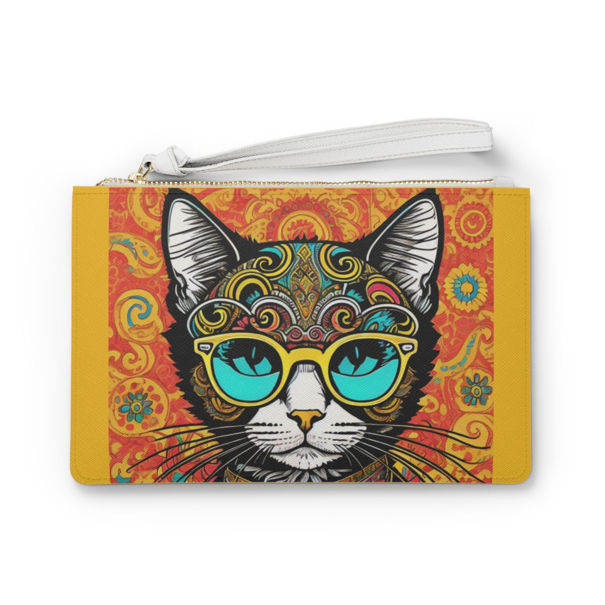 Vegan Leather Cat Clutch with Hippie Cat Design