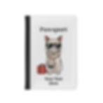 Passport Cover with a Cat Wearing Sunglasses and Scarf with Luggage and the slogan "Pawsport" Can be Personalized