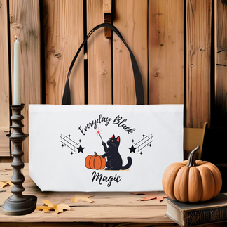 Black Cat Tote Bag with Everyday Black Magic Slogan