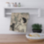 Retro Tea Towel Black Cat Design Hanging In Kitchen