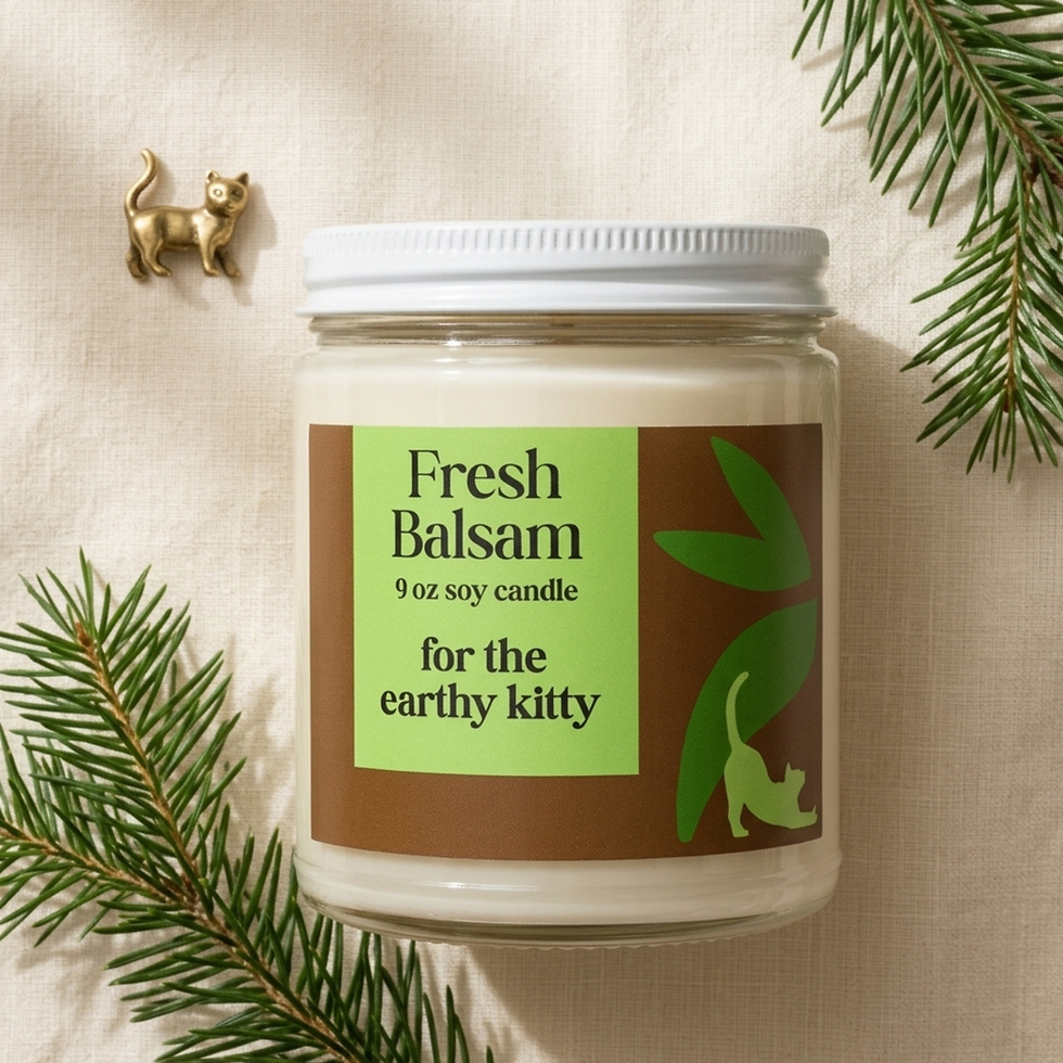 Fresh Balsam 9 oz soy candle for the earthy kitty