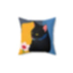 Black Cat and Flower Square Pillow Back