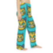 Pajama Pants on person alternate side view with cat design in teal
