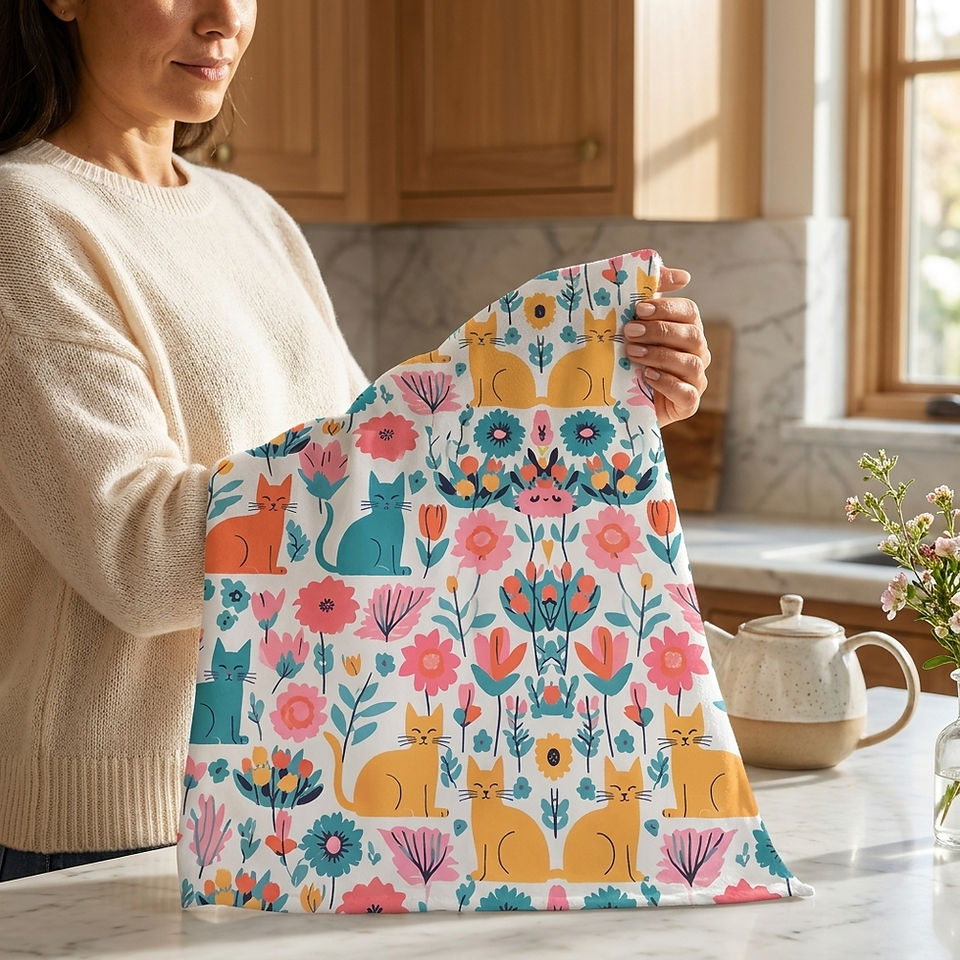 Floral Cat Microfiber Towel