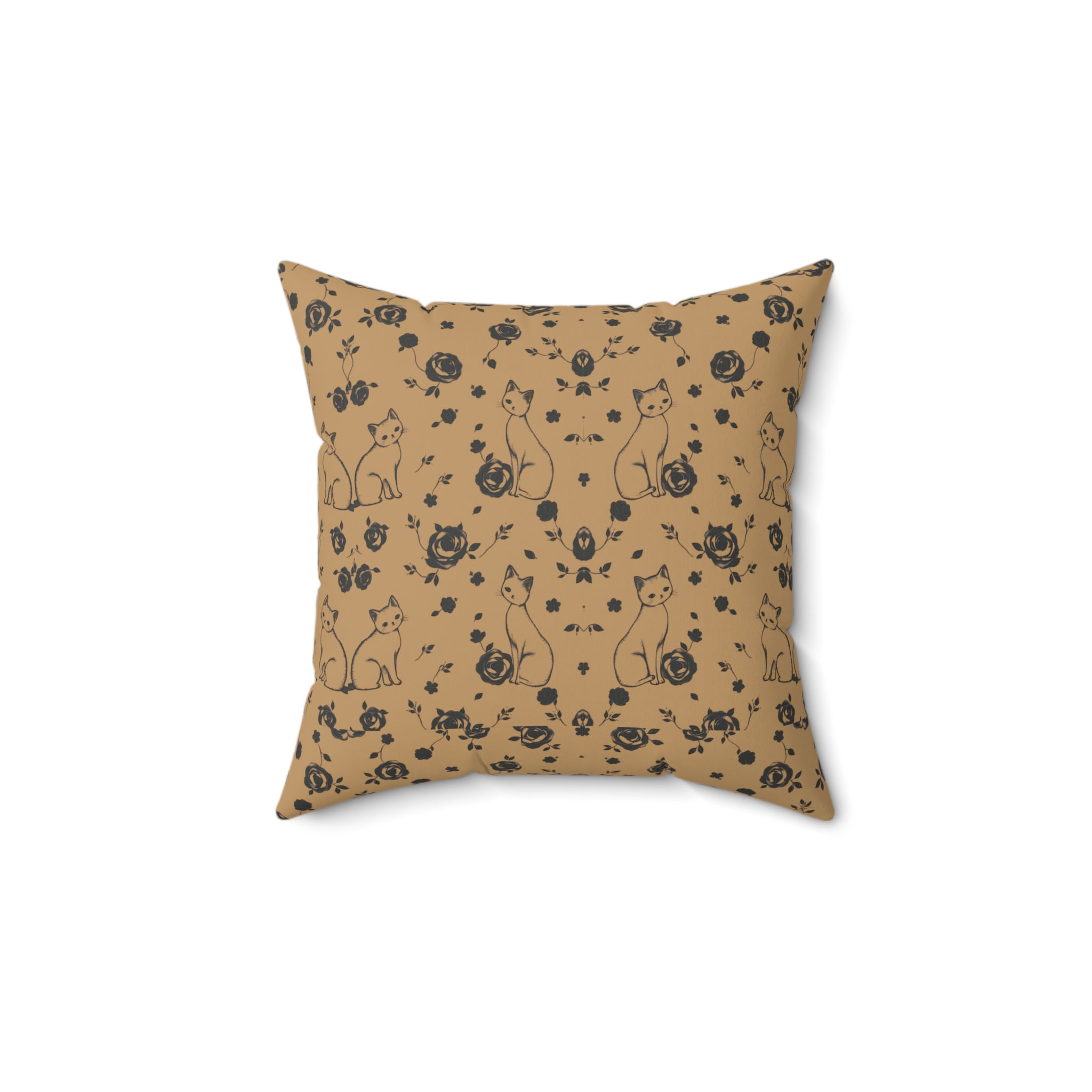 Toile pillow with floral cat pattern 14" x 14"