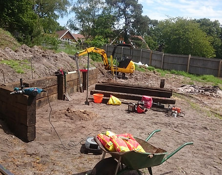 Sleeper wall construction in a Dorset garden